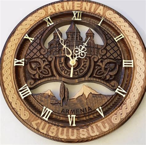 Hand Carved Wooden Clock Armenian Art