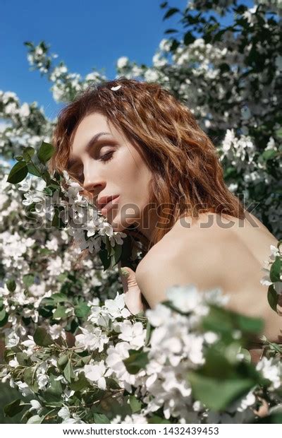 Beautiful Nude Art Woman Branches Foliage Stock Photo