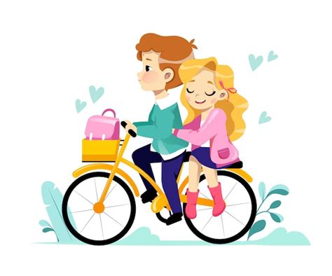Premium Vector Young Loving Couple Riding Bicycle Together