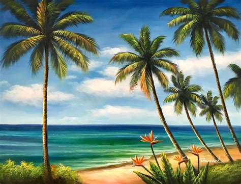 36 X 48 Tropical Beach Paintings Of Paradise Etsy Beach Painting