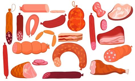 Premium Vector Deli Meat Ham And Salami Food Icon Isolated Cartoon Set Barbecue Steak Cooking