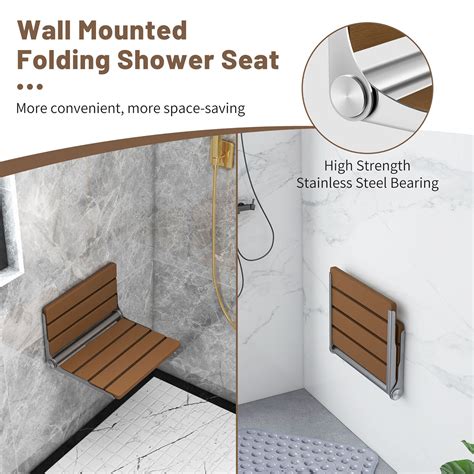Gymax Waterproof Hips Foldable Shower Bench Wall Mounted 16x14