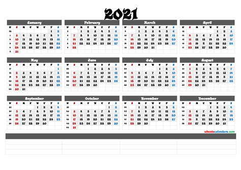 Printable 2021 Yearly Calendar With Week Numbers 6 Templates