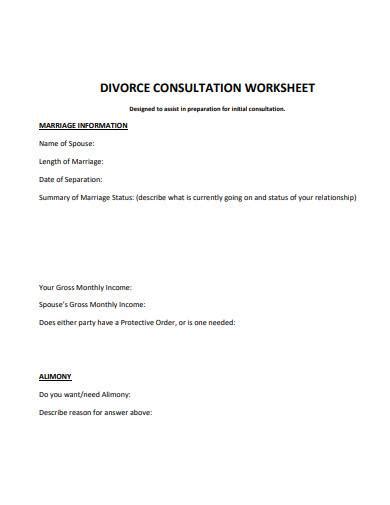 Free 10 Divorce Worksheet Samples In Pdf Ms Word