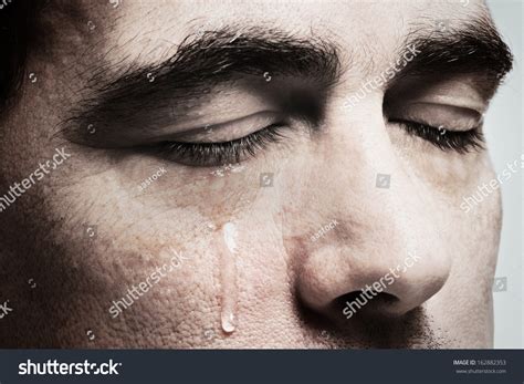 Crying Man With Tears On Face Closeup Stock Photo 162882353 Shutterstock