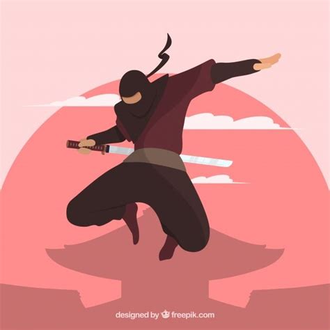 Traditional Ninja Warrior Background With Flat Design Ninja