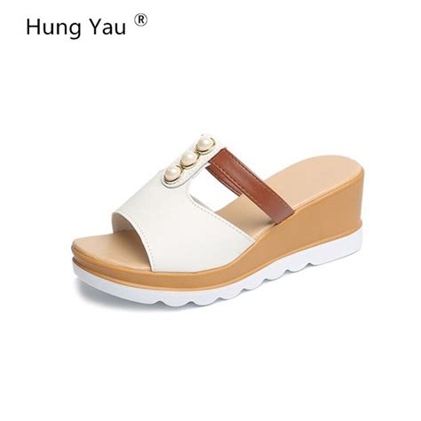 Hung Yau Women Wedge Sandals Casual Shoes For Women Platforms 65cm Heels Summer Style Leather