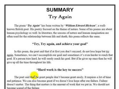 Ever worried that it might be ruined. Summary Try Again - 10th Class - YouTube
