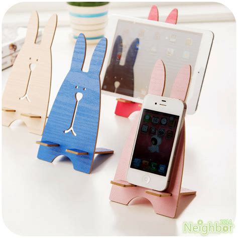 Wooden Diy Bunny Phone Holder Table Stand Support For Iphone 5 5s 6