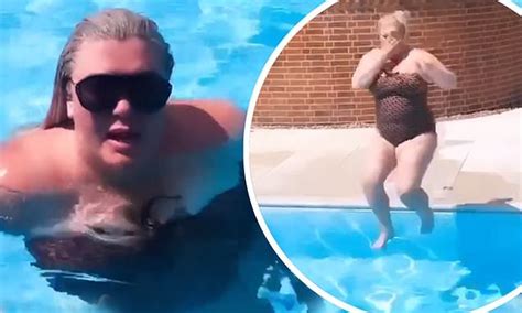 Gemma Collins Dons A Patterned Swimsuit As She Jumps Into A Swimming Pool Daily Mail Online