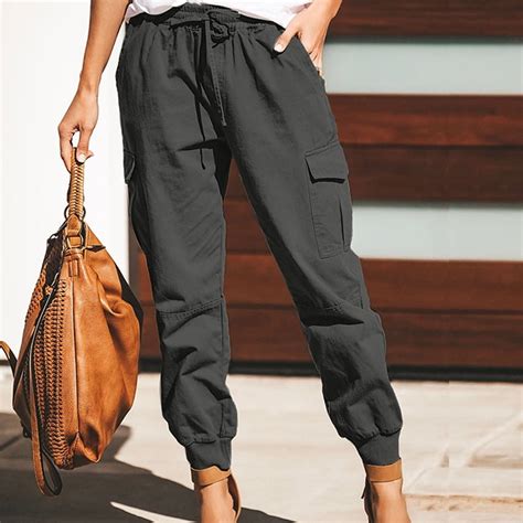Zanzea Women Elastic Waist Pockets Casual Loose Cargo Pants Baggy Trousers Walmart Canada