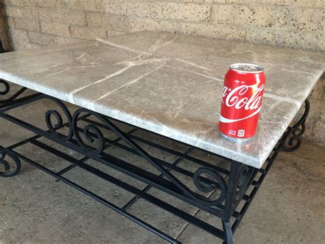 Helpful coffee table information > Large Square Coffee Table with Heavy Wrought Iron Base and ...