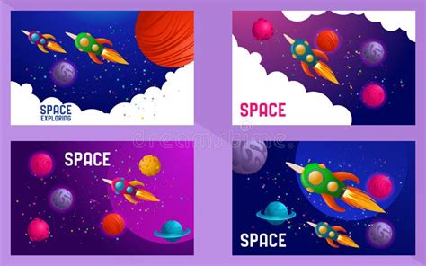 Set Of Space Banners Vector Illustration Cover Design Sky Planets