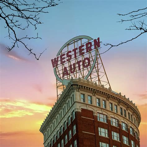 Western Auto Neon Sign At Sunrise Downtown Kansas City Photograph By