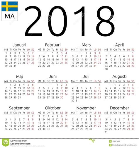 Calendar 2018 Swedish Monday Stock Vector Illustration Of Date