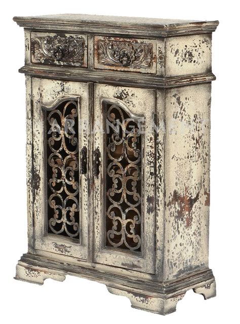 antique iron wood cabinet wrought iron door inlay