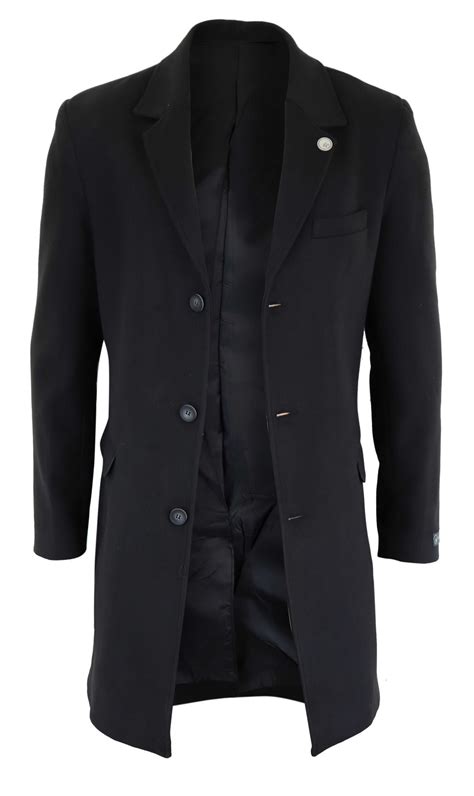 Mens 34 Long Crombie Overcoat Jacket Wool Feel Coat Peaky Blinders