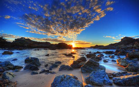Wallpaper Sunset Sea Clouds Rocks Beach Hdr Sydney