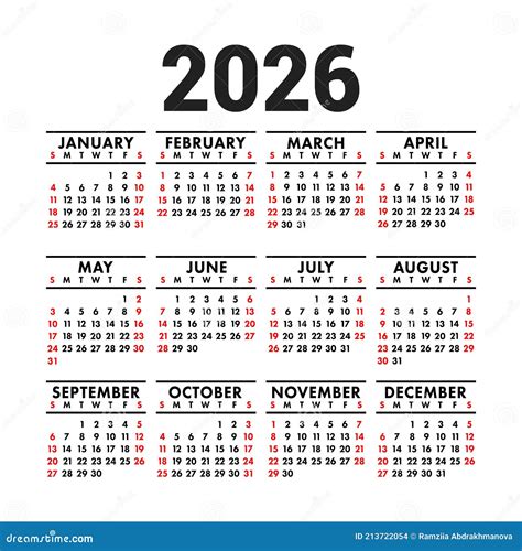 Calendário 2026 Modelo De Design De Parede Quadrado Vetorial Ou De