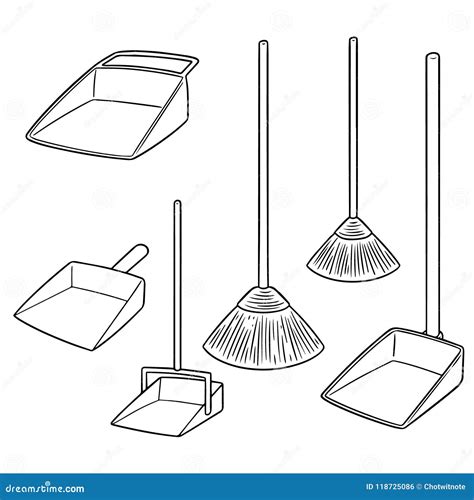 Vector Set Of Broom And Dust Pan Stock Vector Illustration Of