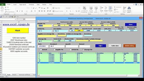 The program is an excel 2010 file programmed in vba code, it has room for 3276 article and can create 1048566 booking rates. 4_Warehouse management program. Access and costs. Excel VBA programming - YouTube