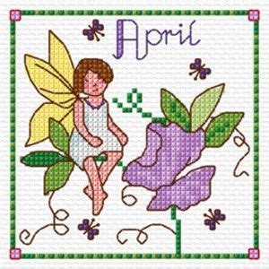 $3.99 cross stitch pattern detail information: "Monthly Birthday Fairies: April" counted cross-stitch ...