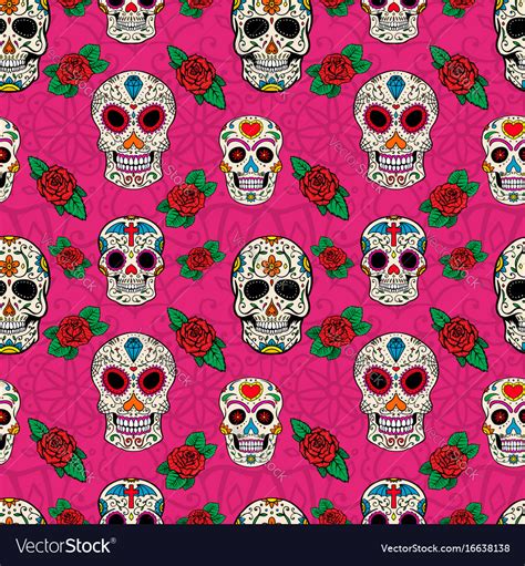 Seamless Pattern With Sugar Skulls Royalty Free Vector Image