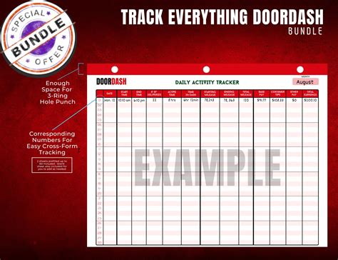 Doordash Trackers Mileage Daily Activity Earnings - Etsy