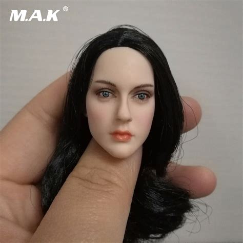 Scale Woman Head Carving Female Black Long Hair Pale Head Sculpt