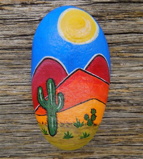 Desert Scene Hand Painted Rock Decorative Accent Stone In 2021 Hand