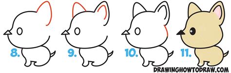 Instructions on how to draw a simple standing dog: How to Draw a Cute Cartoon Dog (Kawaii Style) from an ...