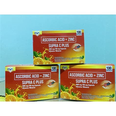 Ascorbic Acid With Zinc Supra C Plus Vitamins Minerals 600mg 100
