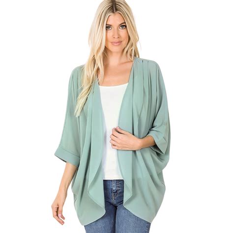 Wholesale Cardigan Woven Chiffon With Shoulder Pleat 2721 Light Green
