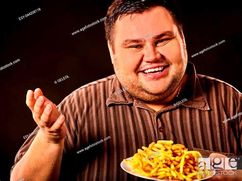 Diet Failure Of Fat Man Eating Fast Food Overweight Person Who Spoiled