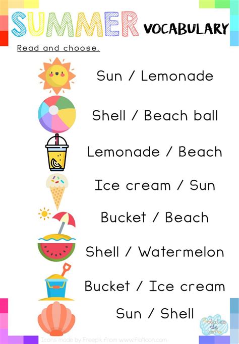 Read And Choose Summer Vocabulary Worksheet Summer Worksheets 2nd