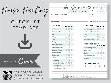 Real Estate House Hunting Checklist Template Editable Etsy