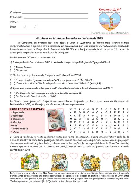 Atividades De Catequese Para Imprimir