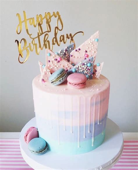 Pastel Birthday Cake Macaroons Pink Purple And Blue Spring
