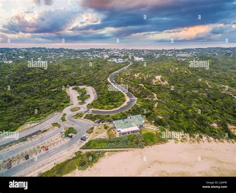 Aerial View Of Sorrento Back Beach With Winding Road And All Smiles