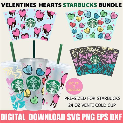 Valentine Candy Hearts Svg Full Wrap For 24 Oz Starbucks Venti Cold Cup
