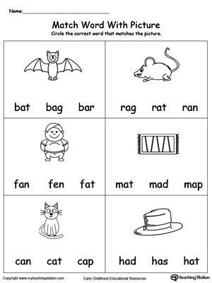 match word  picture  words phonics kindergarten