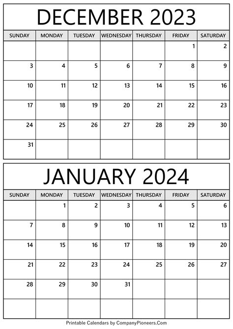 December 2024 And January 2024 Printable Calendar 2024 Calendar Printable