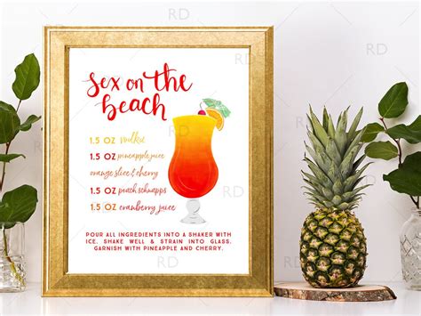 Sex On The Beach Cocktail With Recipe Printable Wall Art Etsy