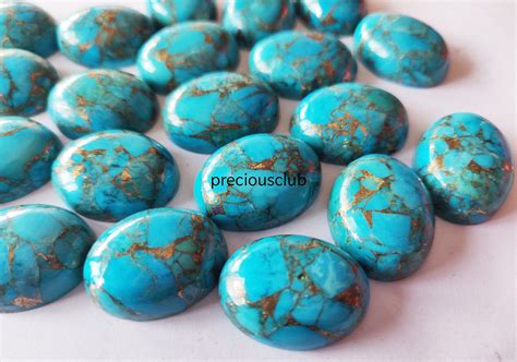 Blue Copper Turquoise X Mm Oval Cabochon Flat Back Loose Etsy