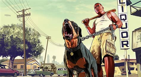 Hd Wallpaper Franklin With His Dog Gta 5 Grand Theft Auto 5