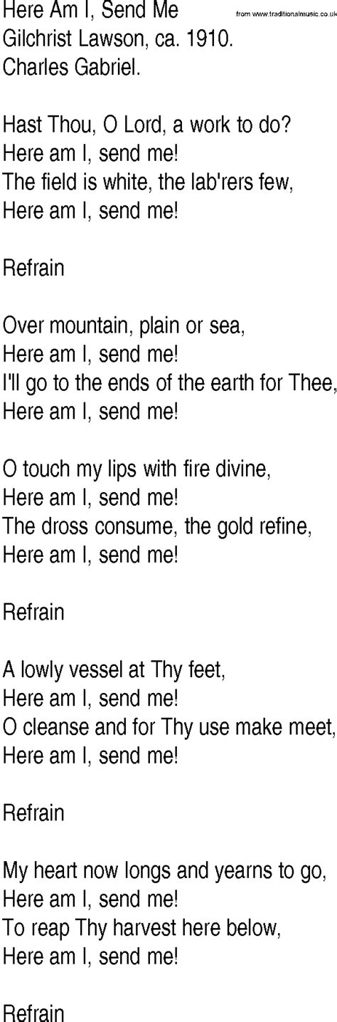 Hymn And Gospel Song Lyrics For Here Am I Send Me By Gilchrist Lawson