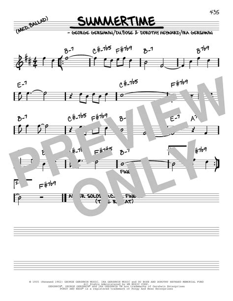 Summertime Real Book Melody And Chords Print Sheet Music Now