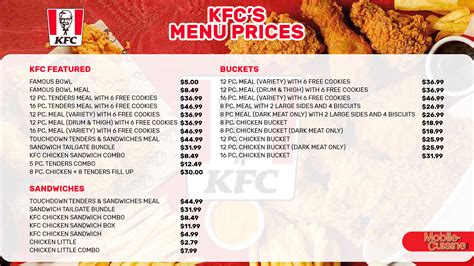 KFC Menu Prices On Buckets Sandwiches More