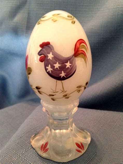 Fenton Hand Painted Folk Art Rooster Egg Opalescent Glass Art Deco Glass Fenton Glassware