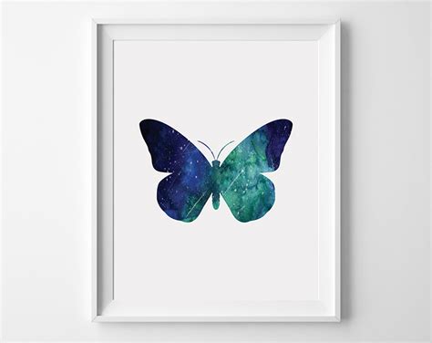 Blue Butterfly Wall Decor Nursery Room Printable Space Art